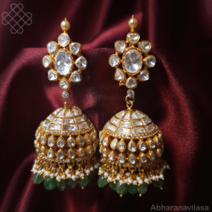 Mossanaite Jhumka - with real beads