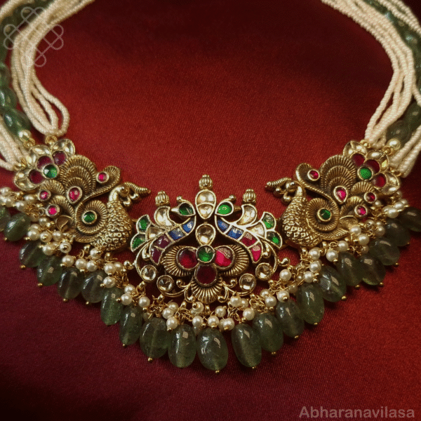 Jadau Kundan Antique necklace with real beads - Image 2